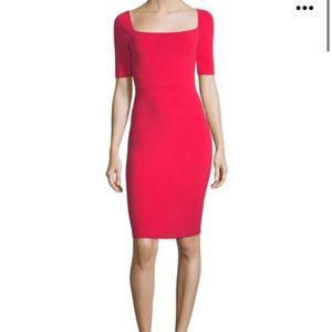 Milly Short-Sleeve Square-Neck Sheath Dress, Cherry, Size P